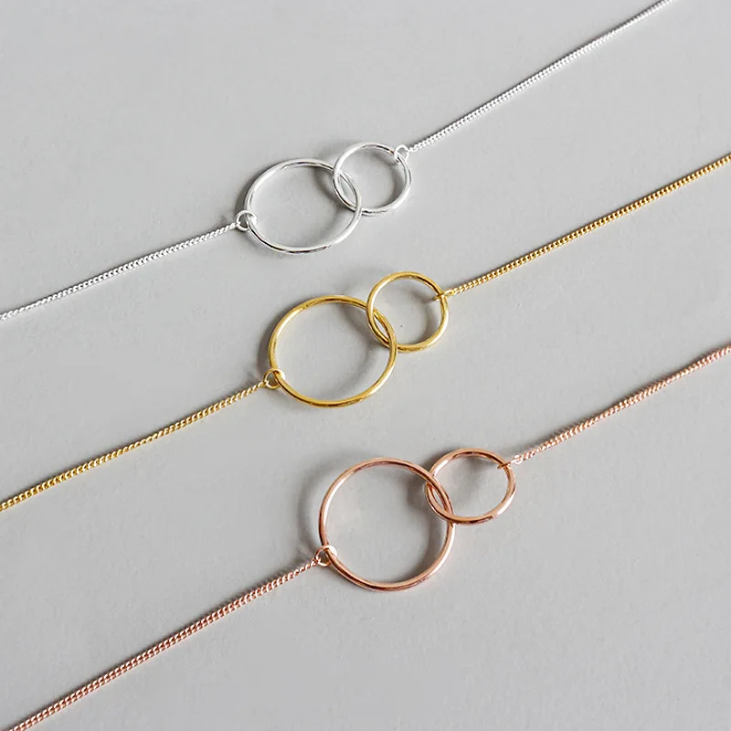 

ABC S925 Pure Silver Fashion Personality Simple Smooth Double Circle Necklace Long Pearl Statement Custom Elf on The Shelf