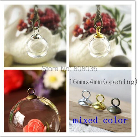 

Free shipping Charm 30sets/lot 16mm*4mm(opening) glass globe bubble & 6mm silver cap with ring set DIY Glass bottle vial pendant