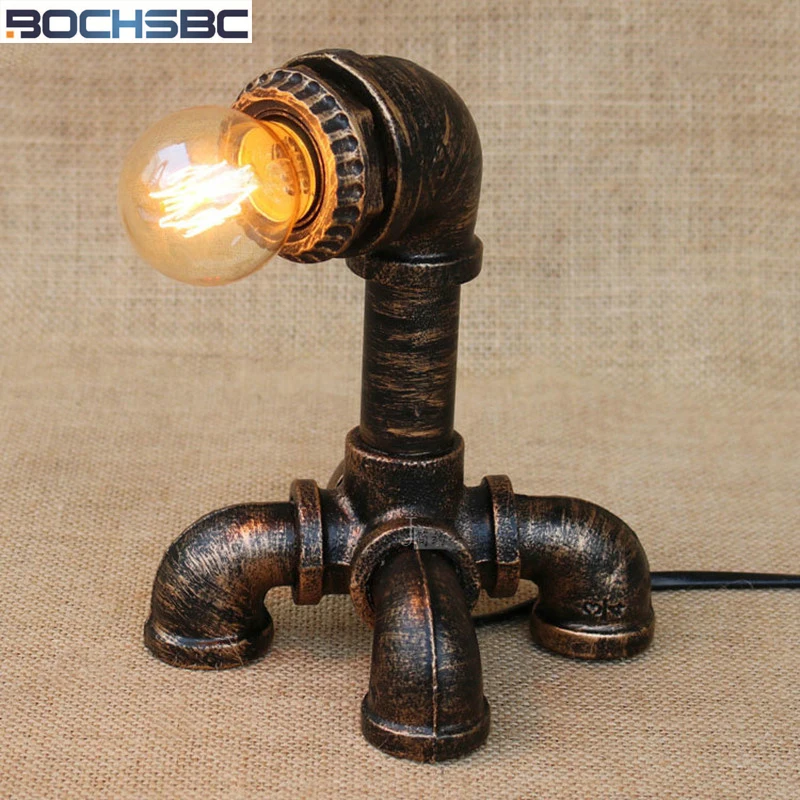 

BOCHSBC Desk Lamps Light for Bedroom Living Bar Water Pipe Table Light Loft Vintage Halogen Bulb Lamp American Luz de mesa