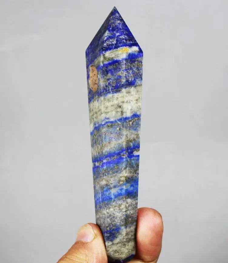 

114g RARE ! BEATIFUL LAPIS LAZULI QUARTZ CRYSTAL Wand Pipe w/Carb Hole