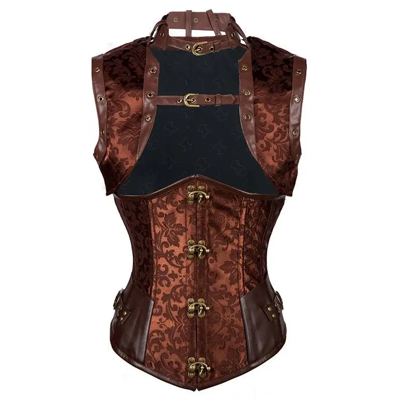Коричневый сексуальный готический Талии Тренажер стальной корсет бюстье