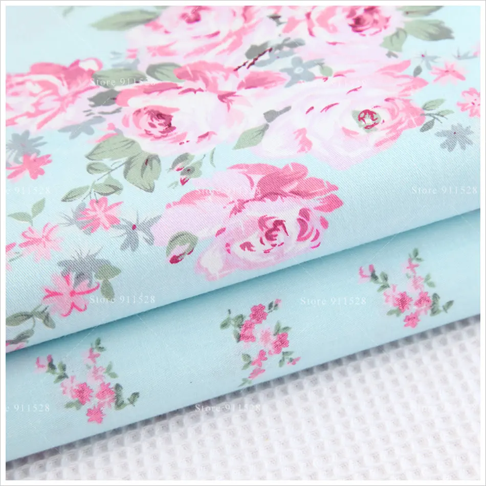 Потертый шик 100% хлопок розовый Виктория розы в светло голубой печатных AB ткань