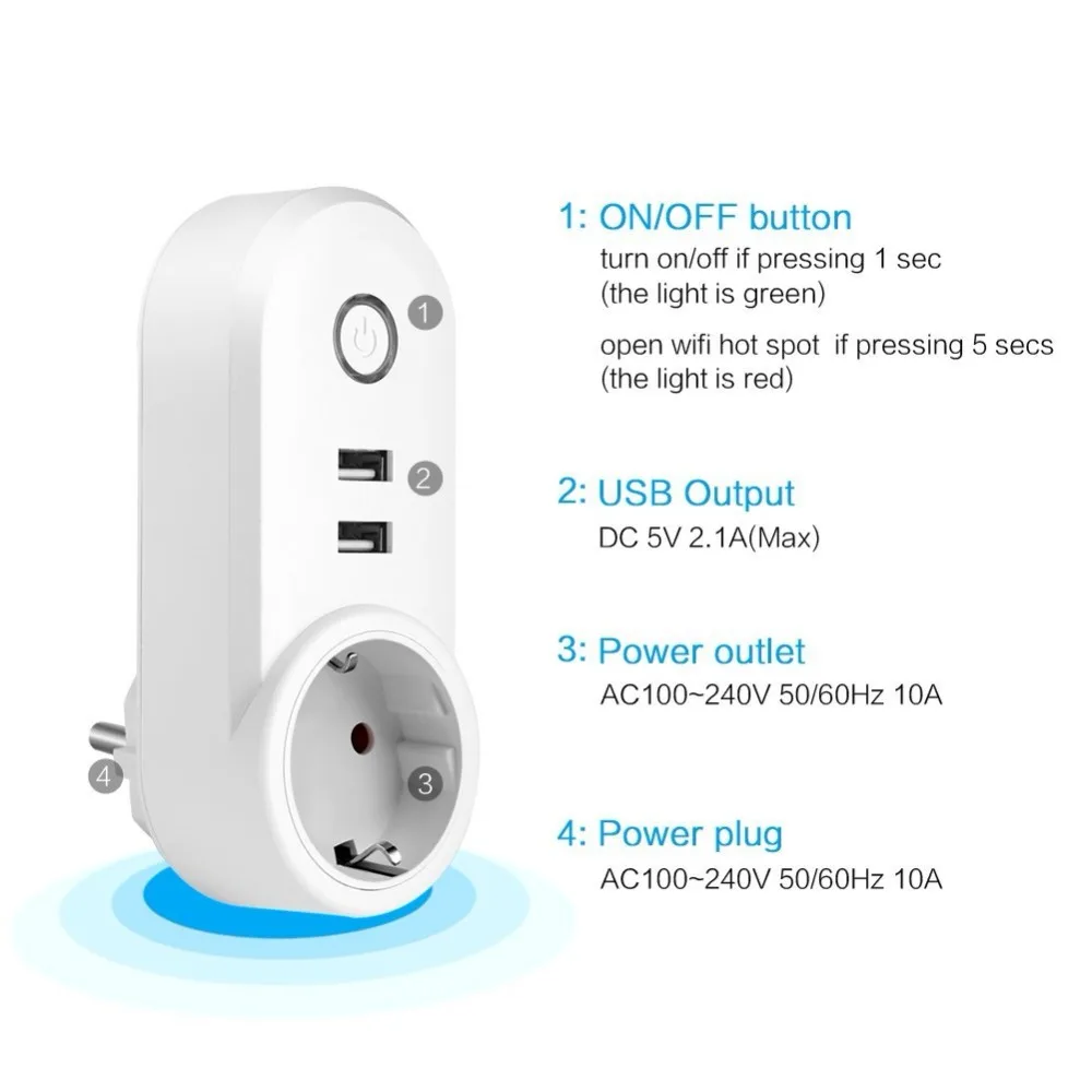 WiFi умная штепсельная вилка европейского стандарта на выходе беспроводной пульт