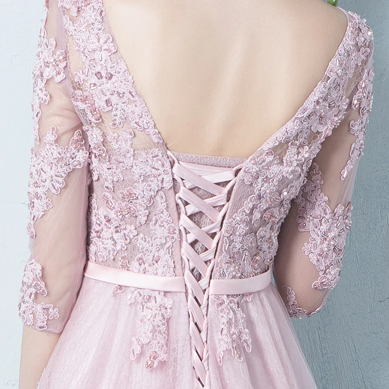 Высококачественное вечернее платье с длинным рукавом 2019 модное розовое Тюлевое
