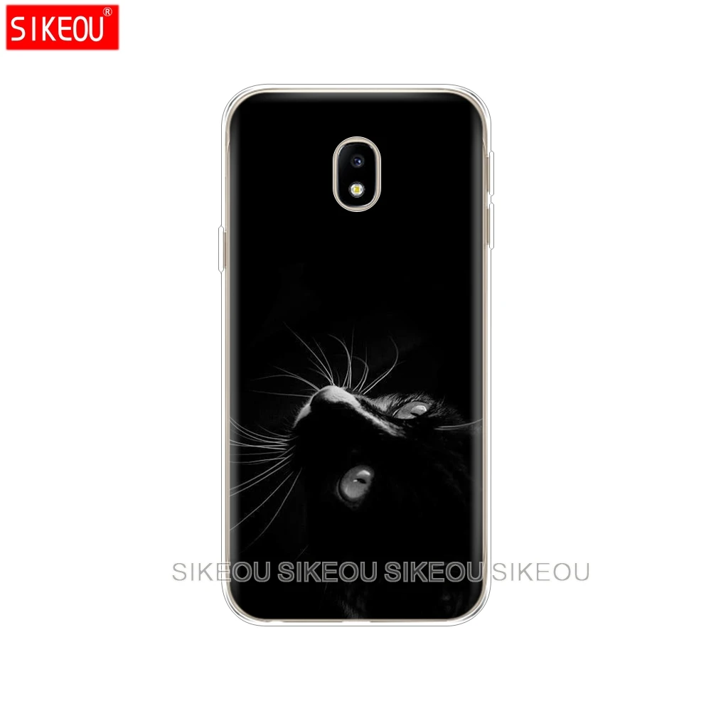 Силиконовый чехол для телефона Samsung Galaxy J3 J5 J7 2017 J330 J530 J730 PRO j2 2018 черный с кошачьим