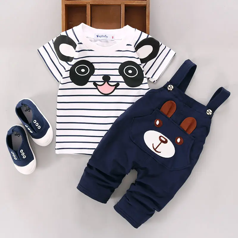 Toddler Infant Newborn Summer Baby Girls Boy Clothes Short Sleeve Bear Overalls Suit Outfits 2pcs | Детская одежда и обувь