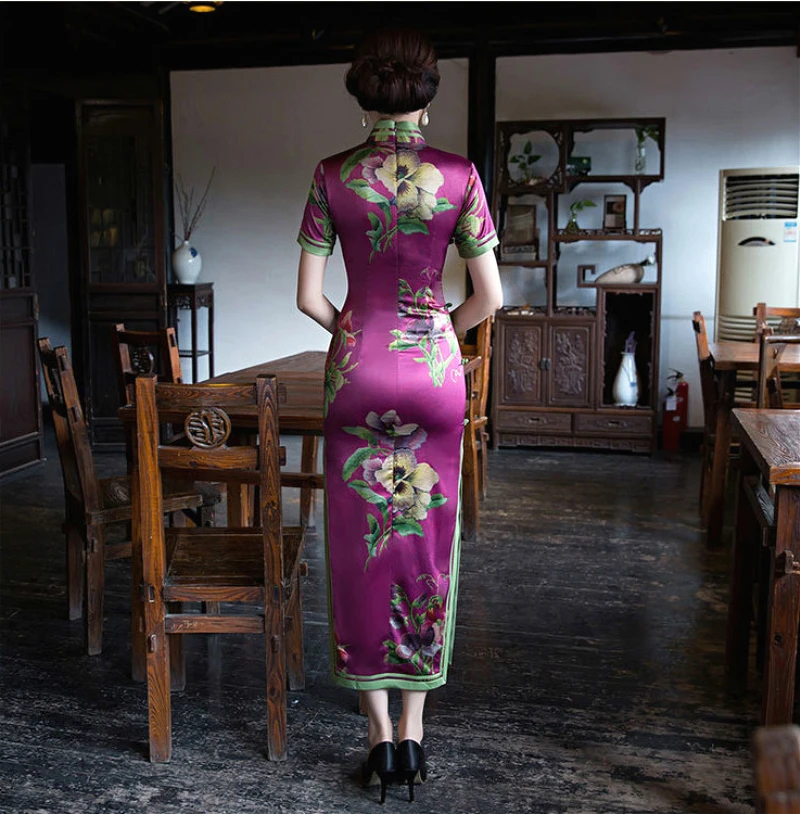 Sheng Coco 4XL фиолетовый Qipao цветы платья традиционная китайская леди длинное шелковое вечернее платье фиолетовое парча Новинка Cheongsam