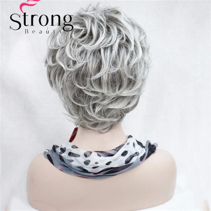 StrongBeauty короткие Многослойные Серебристые серые Омбре полный синтетический