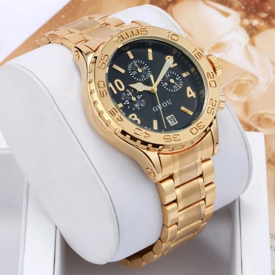 Luxury GUOU Multifunction Women Men Watches 3 Small Working Remove Dials Calendar Wristwatch Watch Clock for Ladies Female | Наручные