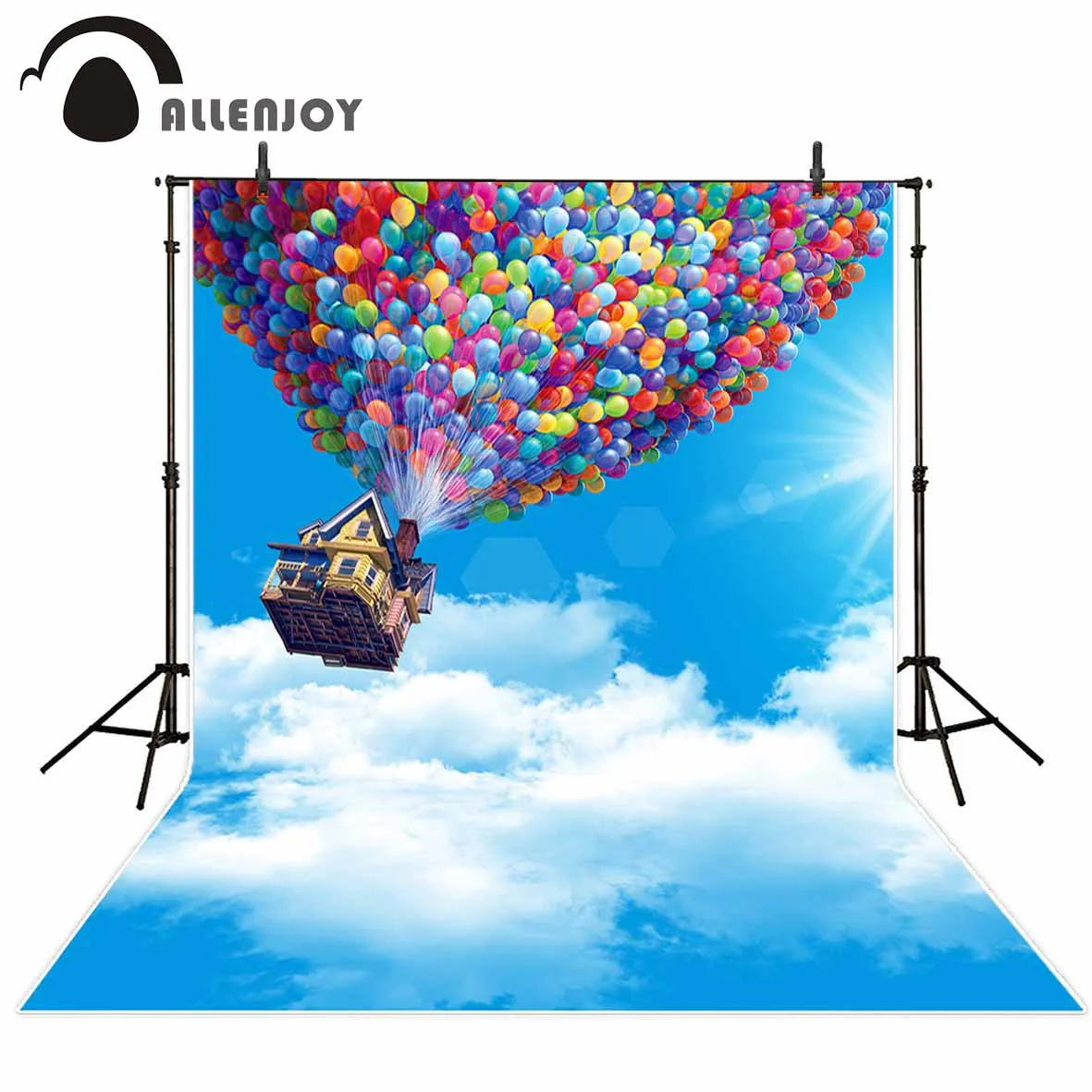 Фон для фотосъемки Allenjoy голубое небо Мультфильм Облако круг Летающий дом