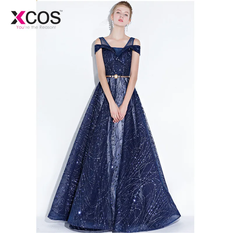 XCOS Vestidos Graduacion 2018 темно-синее платье для выпускного вечера Длинные платья