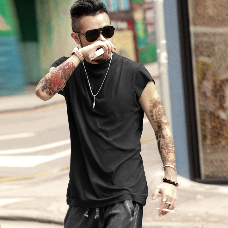 Летний новый уличный стиль Модные мужские повседневные без рукавов топы на