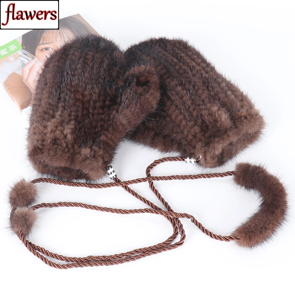 

2023 Russian Women Real Mink Fur Gloves Lovely Ladies Mink Fur Gloves Outdoor Winter Warm Soft Knitted 100% Natural Fur Mittens
