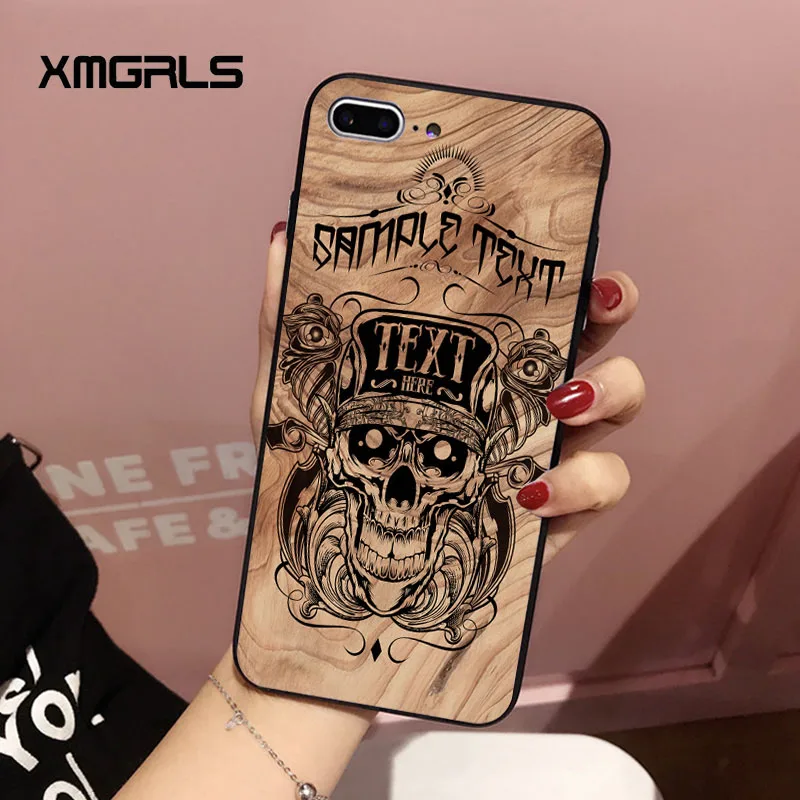 Xmgrls имитация дерева зерна череп для iPhone 7 случае узор Нескользящая PC матовый