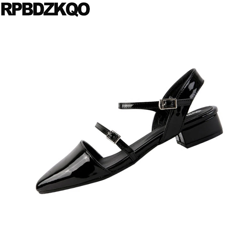 2018 низкий каблук Бургундия мода Slingback сандалии с двойным ремнем коренастый