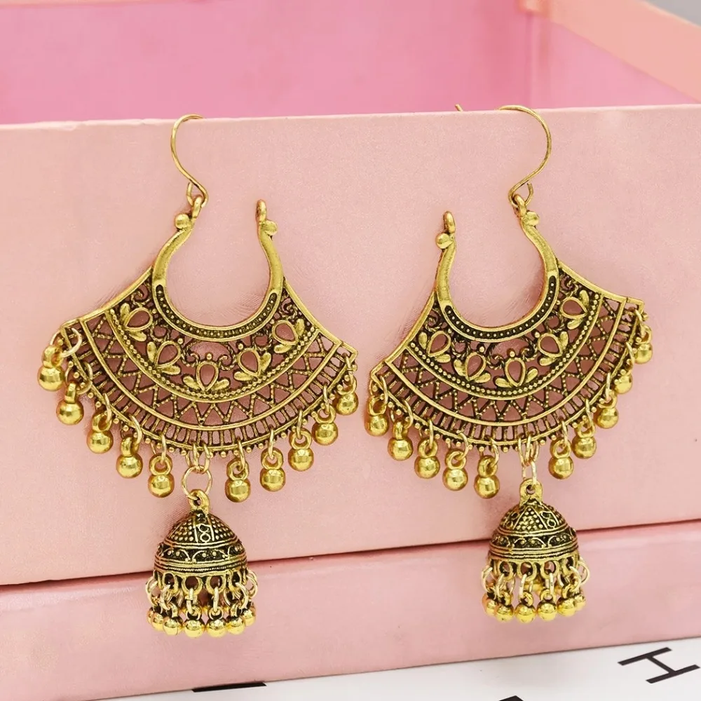 Винтажные висячие серьги Jhumka Jhumki из сплава для женщин богемные окисленные