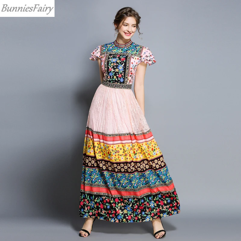 BunniesFairy 2019 летнее женское богемное Бохо этнический стиль винтажное цветочное Розовое Кружевное Лоскутное