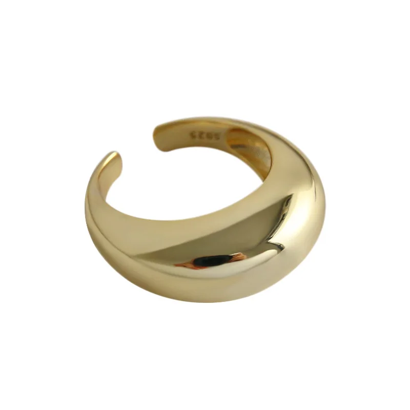 SHANICE, толстое, серебряное, 925 пробы, Открытое кольцо для женщин, INS, холодный ветер, Геометрическая дуга, гладкая поверхность, регулируемое, в стиле панк, для улицы