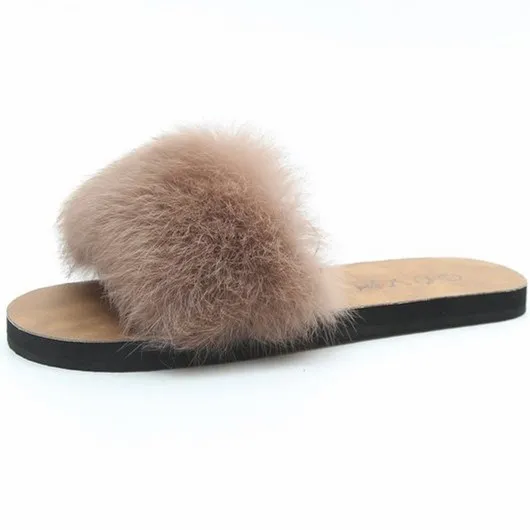 

2018 Slippers Womens Zapatos Mujer Ladies Slip On Sliders Fluffy Faux Fur Flat Fashion Female Casual Slipper Flip Flop Sandal