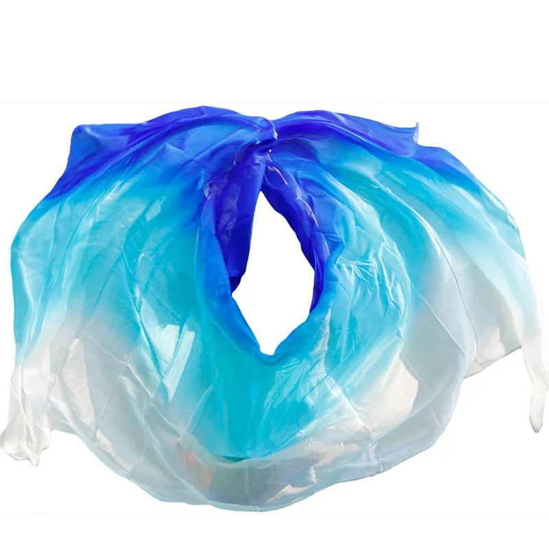

design 100% real silk belly dance veil, cheap dance veils,tari perut kostum veil wholesale 250 270*114cm white+Turquoise+blue
