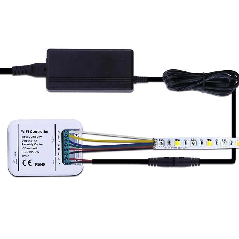 DC12V 24V WIFI RGB/RGBW/контроллер RGBWW 5CH 16 миллионов цветов управление музыкой и таймером
