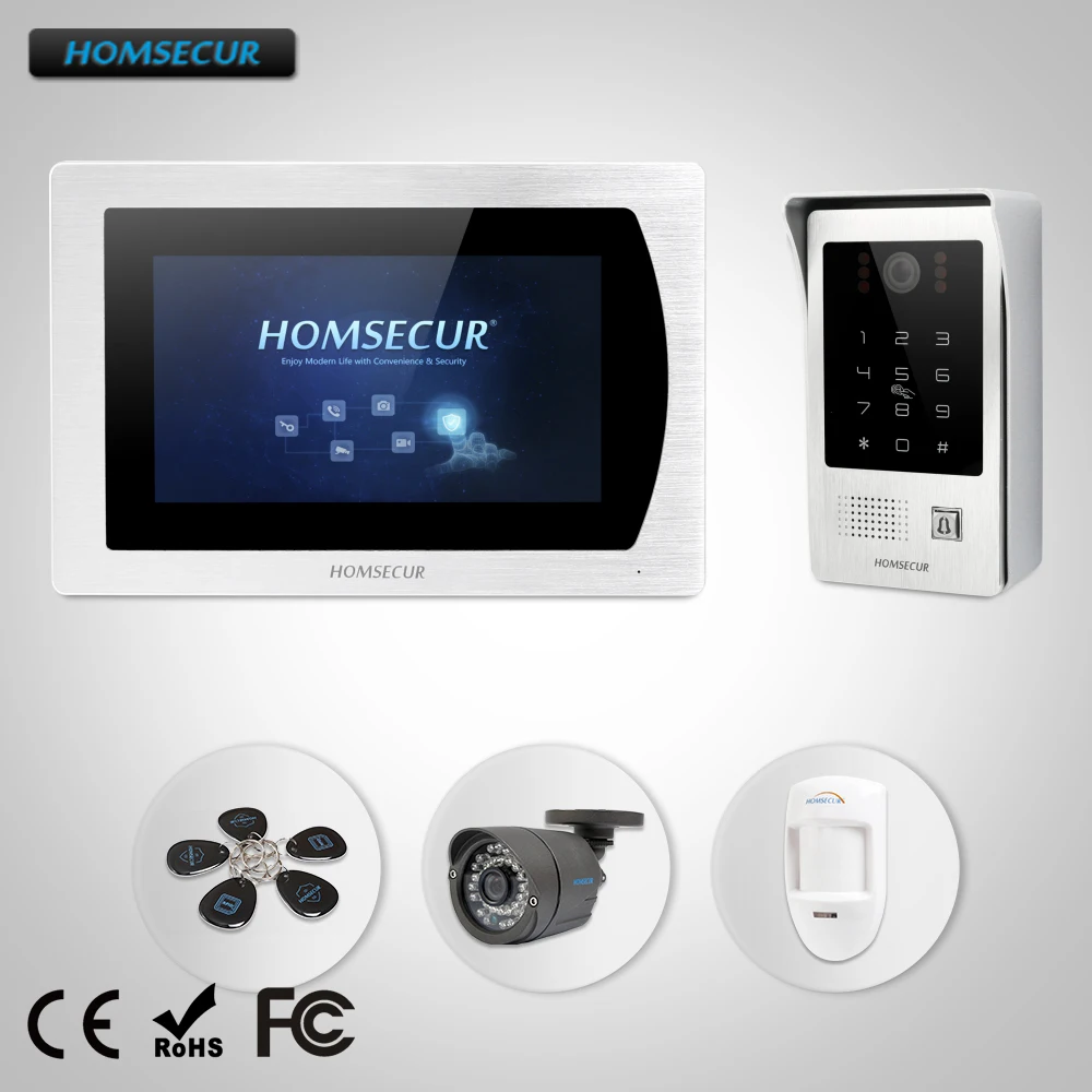HOMSECUR 7 &quotПроводной Видеодомофон Система + CCTV Камера Проводной PIR Голосовое