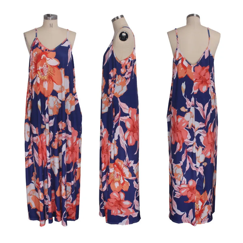 Женское летнее платье на бретельках спагетти с принтом листьев|Женские платья| |