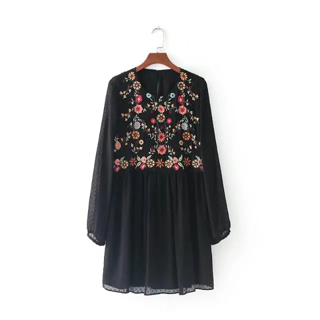 2017 Floral Embroidery Dress Women Lace Dresses Autumn O-Neck Hihg waist | Женская одежда