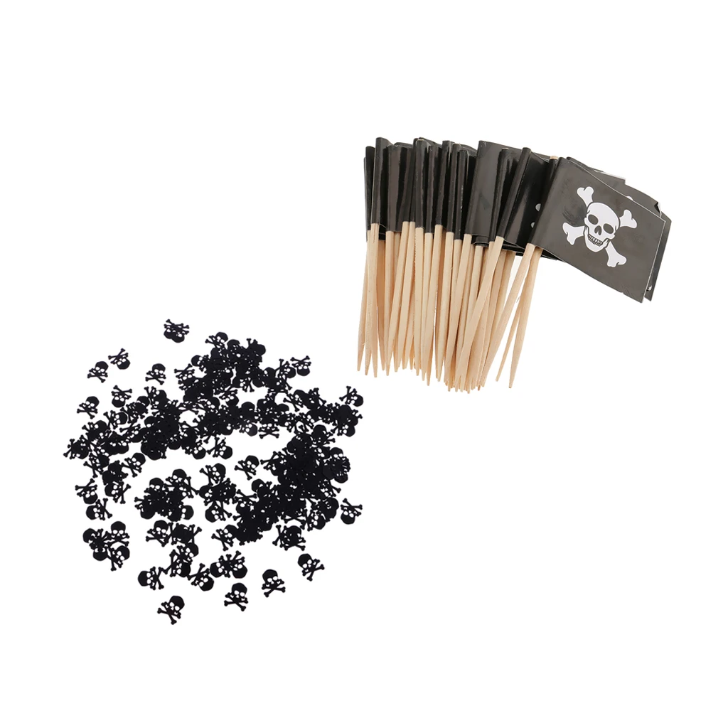 Пакет 50 Пиратский череп флаг с черепом человека и костями зубочисток + стол