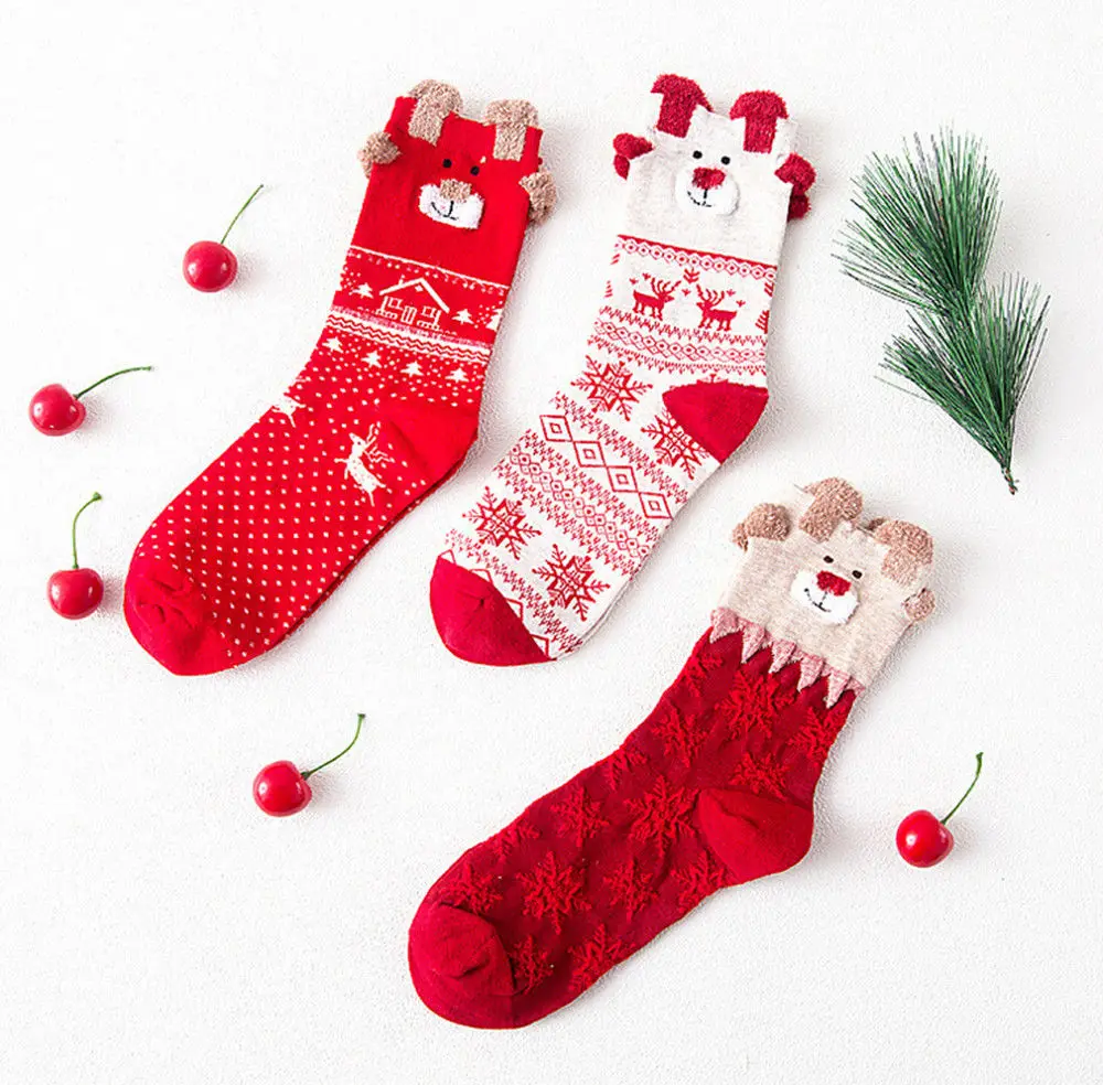 Christmas Socks Comfortable Xmas Deer Women Winter Warm Cotton Soft Breathable Ankle-High New Hot | Женская одежда