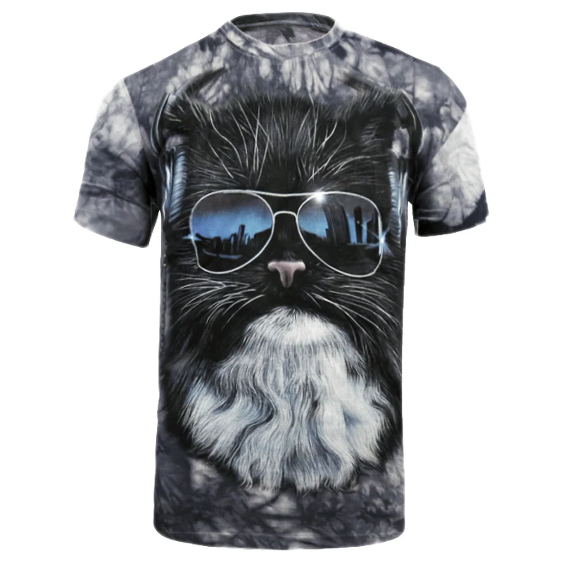 Новые мужские футболки 3d Прекрасный Принт с котом в очках круглым вырезом Топы