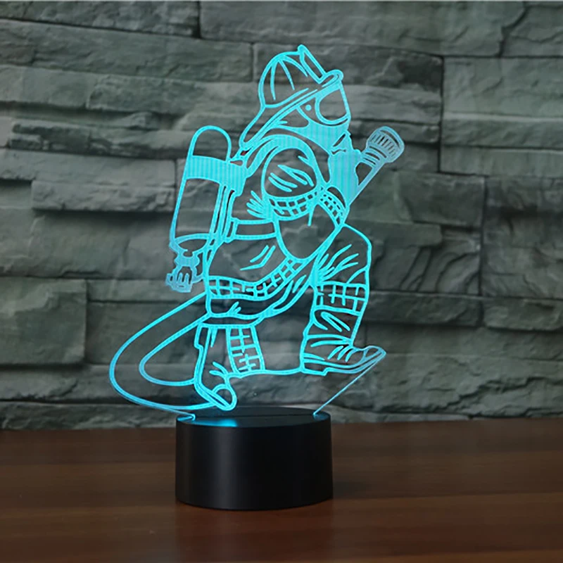 Новинка 7 цветов Изменение 3D фиреманс настольная лампа светодиодный USB нажатием