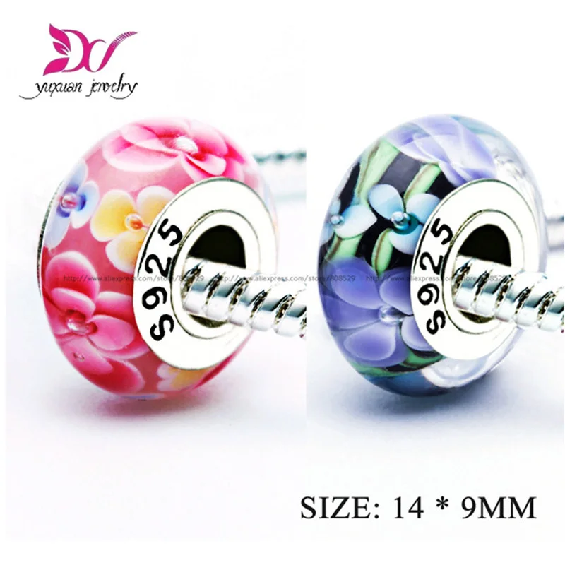 2016 S925 Стерлинговое Серебро Красочные Бусины очаровательные бусины из муранского