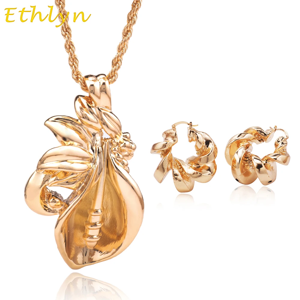 Уникальный дизайн Ethlyn желтые золотистые серьги кольца и Большая подвеска