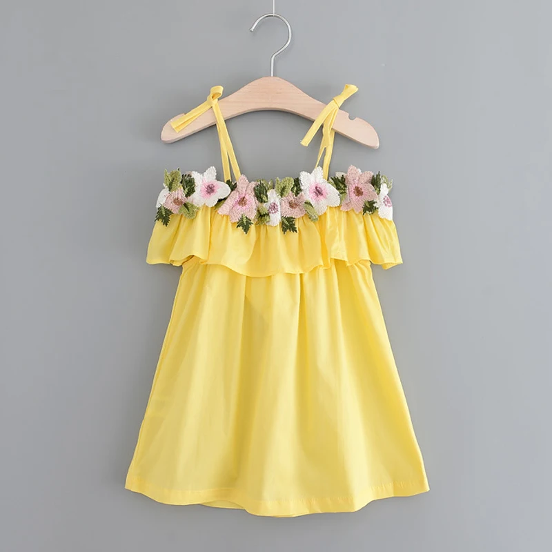Girls Clothing Dresses 2018 Kids Clothes Summer New Fashion Sweet Cotton Collar Embroidery Flower Harness Dress | Детская одежда и