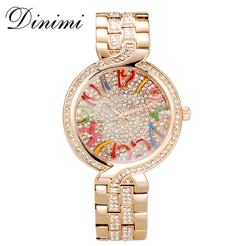 Dimini модные роскошные женские часы со стразами блестящие кварцевые наручные из