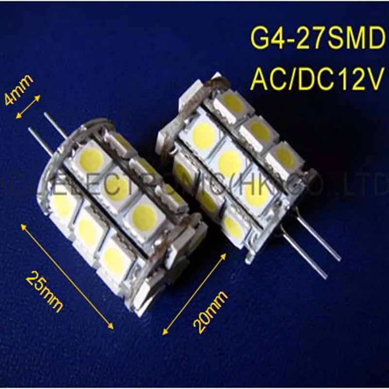 High quality AC/DC12V G4 led light 27smd 5050 3 chips 12vac G4 led bulbs (free shipping 20pcs/lot)