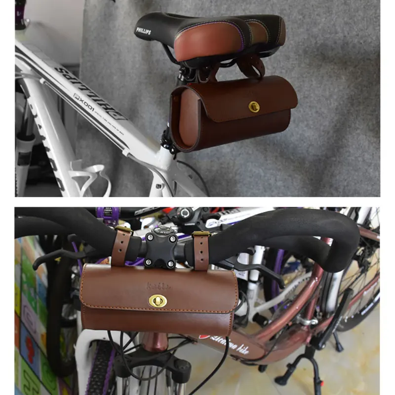 Кожаный чехол для горного велосипеда в стиле ретро|bike front bag|front bagretro bicycle |