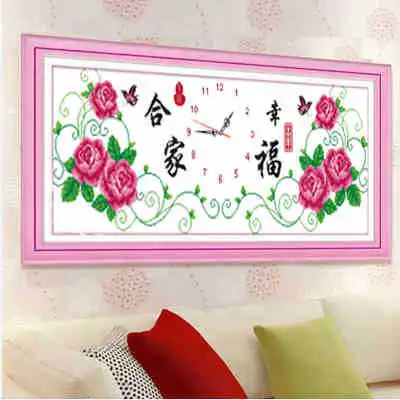 QIANZEHUI Needlework DIY Precision printing Wall clock Cross stitch Family happiness Sets For Embroidery kits Cross-Stitch | Дом и сад