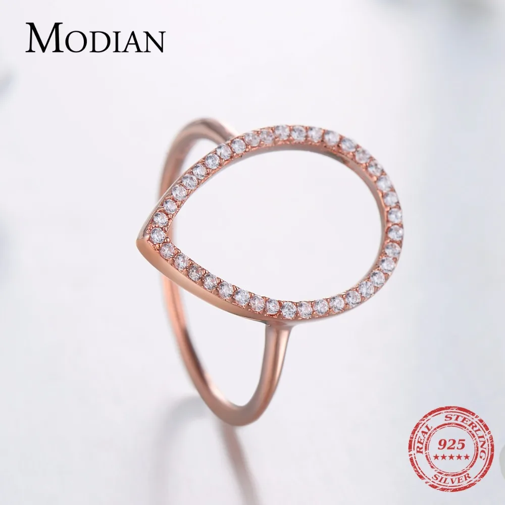 Modian Настоящее твердое 925 пробы Серебряное кольцо груша Капля воды прозрачный CZ сверкающие кольца модные обручальные ювелирные изделия для женщин подарок
