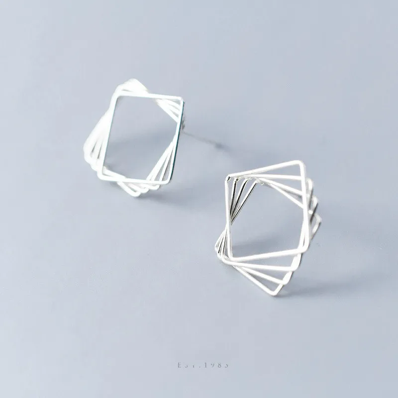 New Arrival Authentic 925 Sterling Silver Exquisite Square Stud Earrings for Women Hyperbole Fine Jewelry | Украшения и