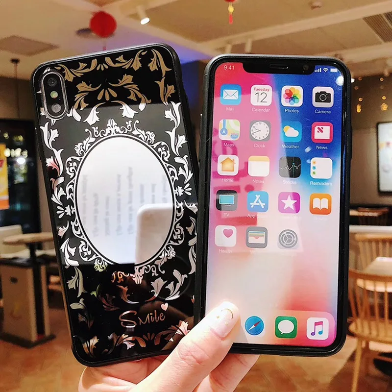 Luxury Plating Floral Mirror Case For iPhone X XR XS Max SE 5s Fashion Girls Silicon Cases 7 8 6 6s Plus cover coque |