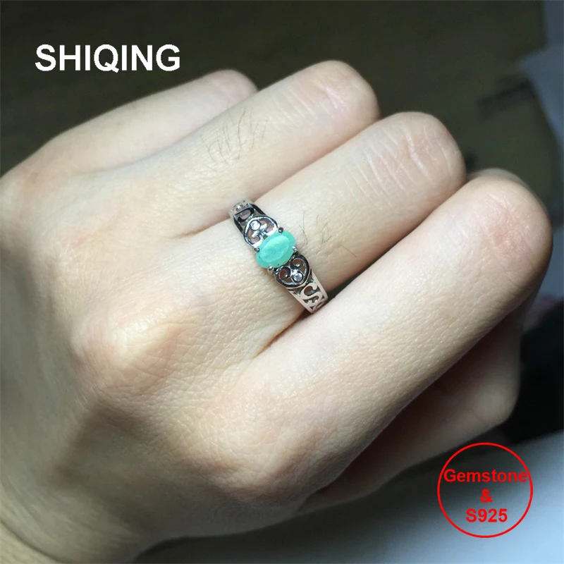 Женское кольцо с зеленым изумрудом SHIQING Винтажное в стиле арт-деко серебряное