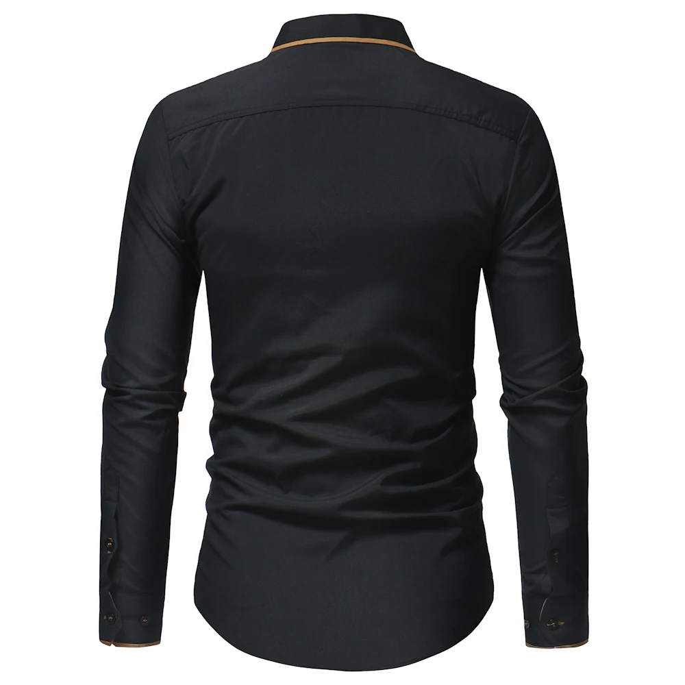 Модный бренд Camisa Masculina, рубашка с длинным рукавом, Мужская Корейская приталенная рубашка с двойным воротником, дизайнерская Повседневная рубашка размера плюс, Черная