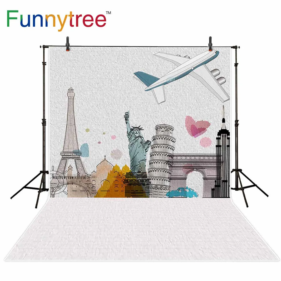 Фон Funnytree для фотостудии путешествия по миру свадьба самолет знаменитая