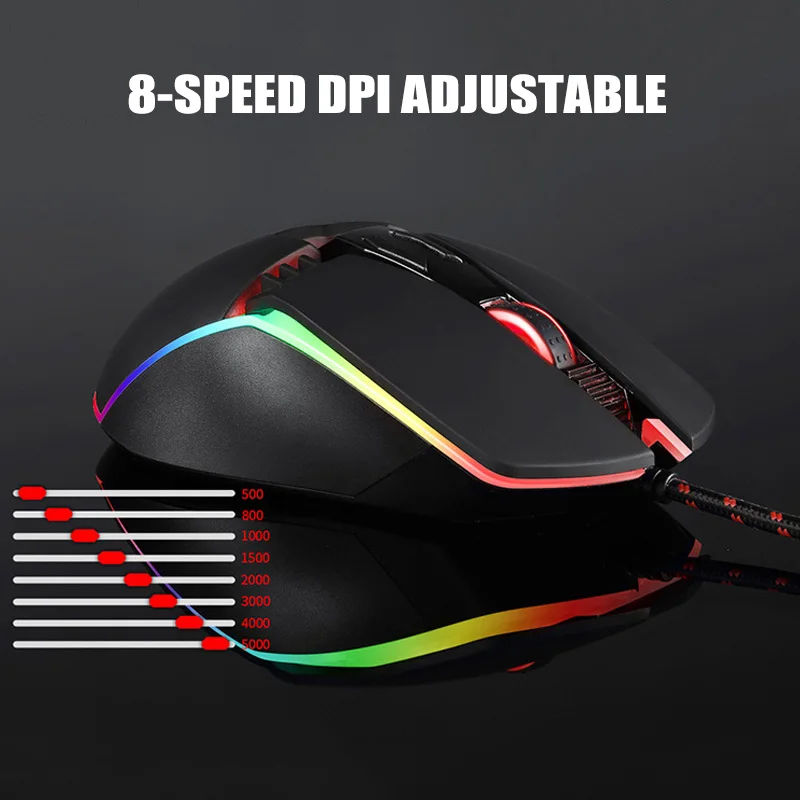 Проводная игровая мышь 4000 точек/дюйм 4 скоростная Регулировка DPI RGB подсветка для