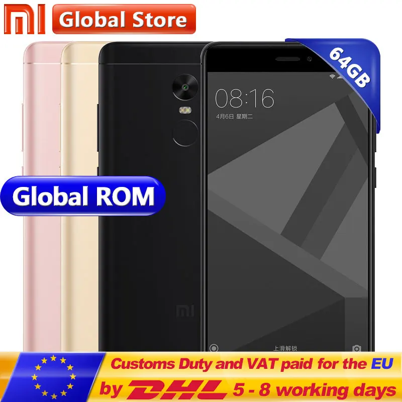 Xiaomi Redmi Note 4x 4x4 ГБ 64 мобильного телефона Note4X MTK helio X20 десять ядер 4100 мАч 13.0MP 5 &quot1920*1080