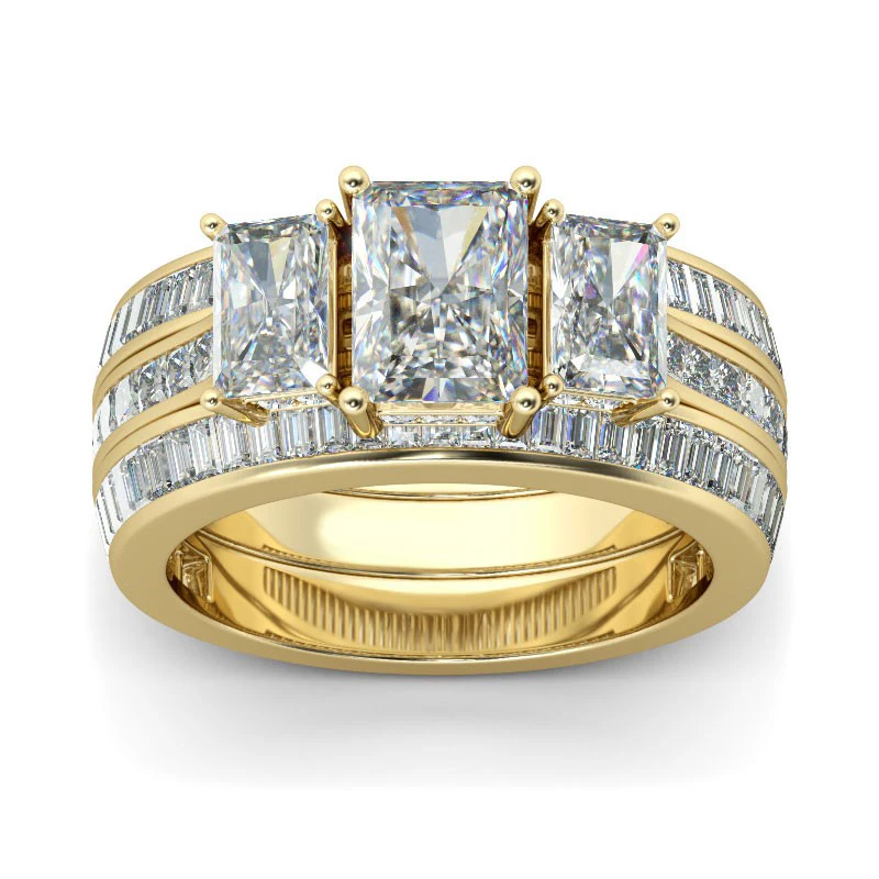 Hutang 3 шт. 11.35Ct имитация бриллианта желтое золото цвет обручальное кольцо наборы 925 пробы серебряные обручальные кольца для женщин Свадебные