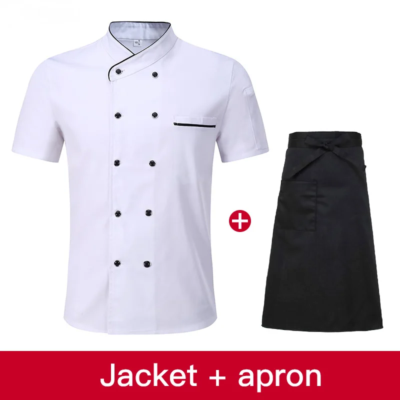 Jacket apron Унисекс, форма для ресторана, для хлебобулочных продуктов, с коротким рукавом, дышащая, двубортная, новая, для шеф-повара, Униформа, одежда для приготовления пищи - Цвет: Jacket apron