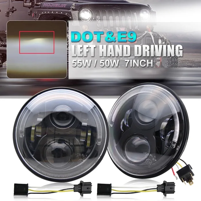 for left hand drive CO светильник 7 дюймов бег светильник s 55 Вт H4 дневные ходовые огни белый Ангельские глазки Автомобильный светодиодный светильник s для Niva Jeep Wrangler Hummer Toyota охоты+ E9 в горошек - Цвет: for left hand drive